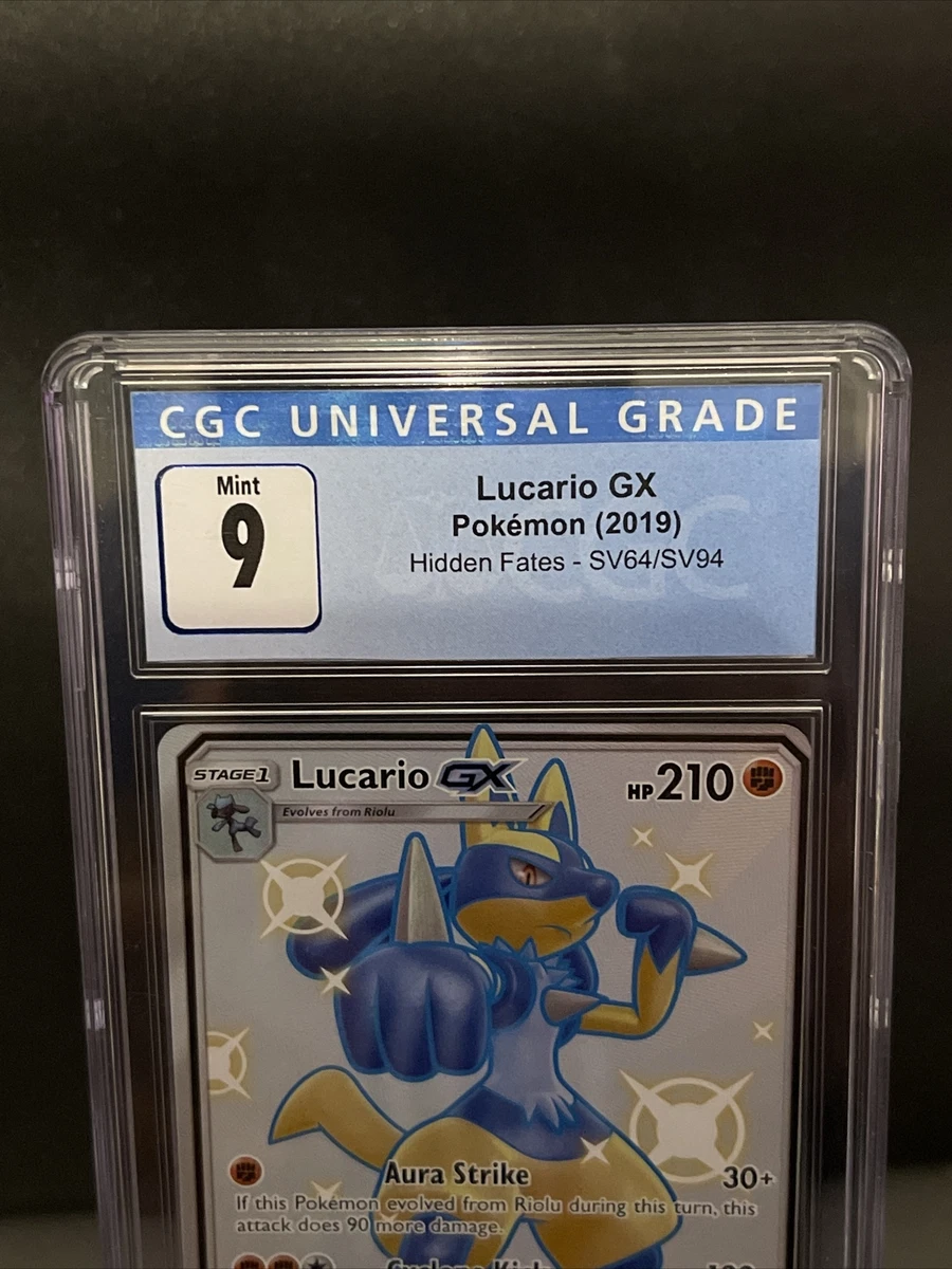 Mavin  PSA 9 MINT Lucario GX SV64/SV94 Hidden Fates SHINY HOLO Pokemon Card  CS8-806