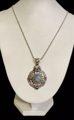 Sarda 925 Sterling Blue Opalite & Topaz Pendant with 18  Sterling Silver Chain