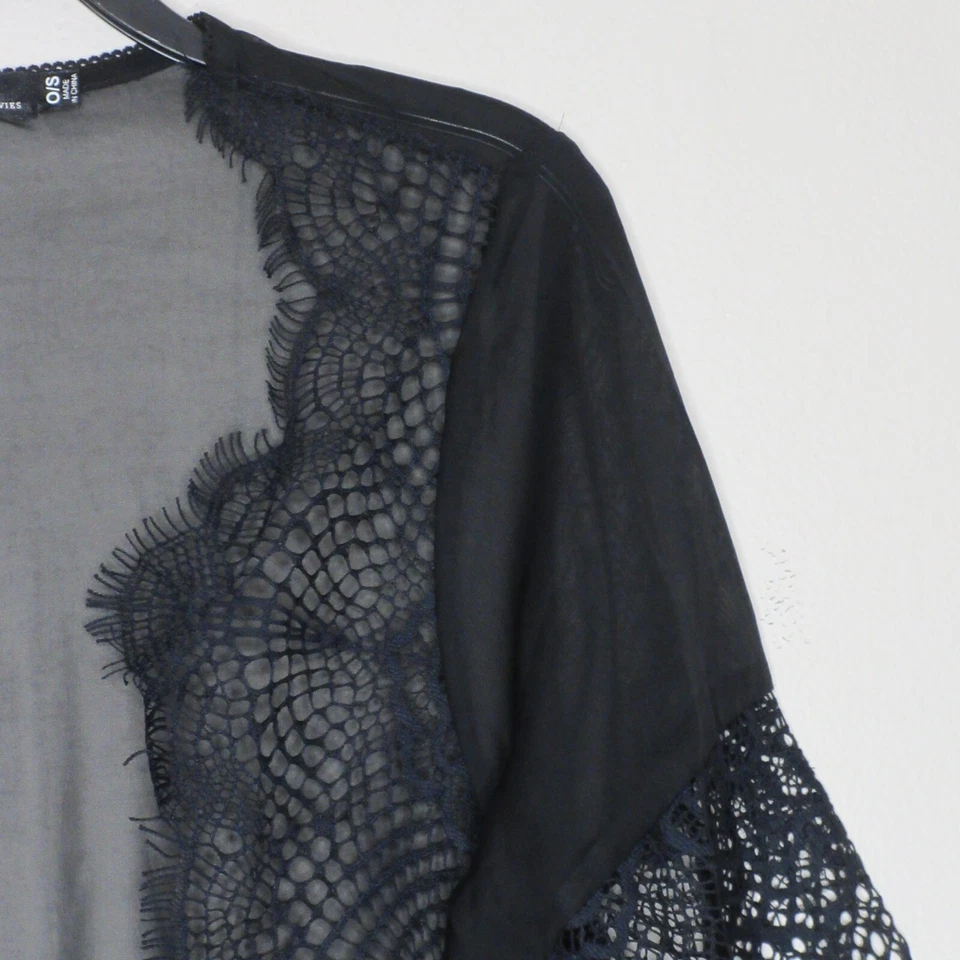 For Love &Lemon's Women's Black Lace Trim Sheer Sash Tie Front Robe 0/S B61 - Image 4 of 4