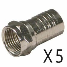 5 Pack Lot - F-Type One Piece Crimp On Connector Male Plug for RG6 Coax Cable