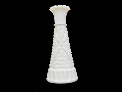 Anchor Hocking Milk Glass Bud Vase, 6'', Stars & Bars, Mid Century, Vintage