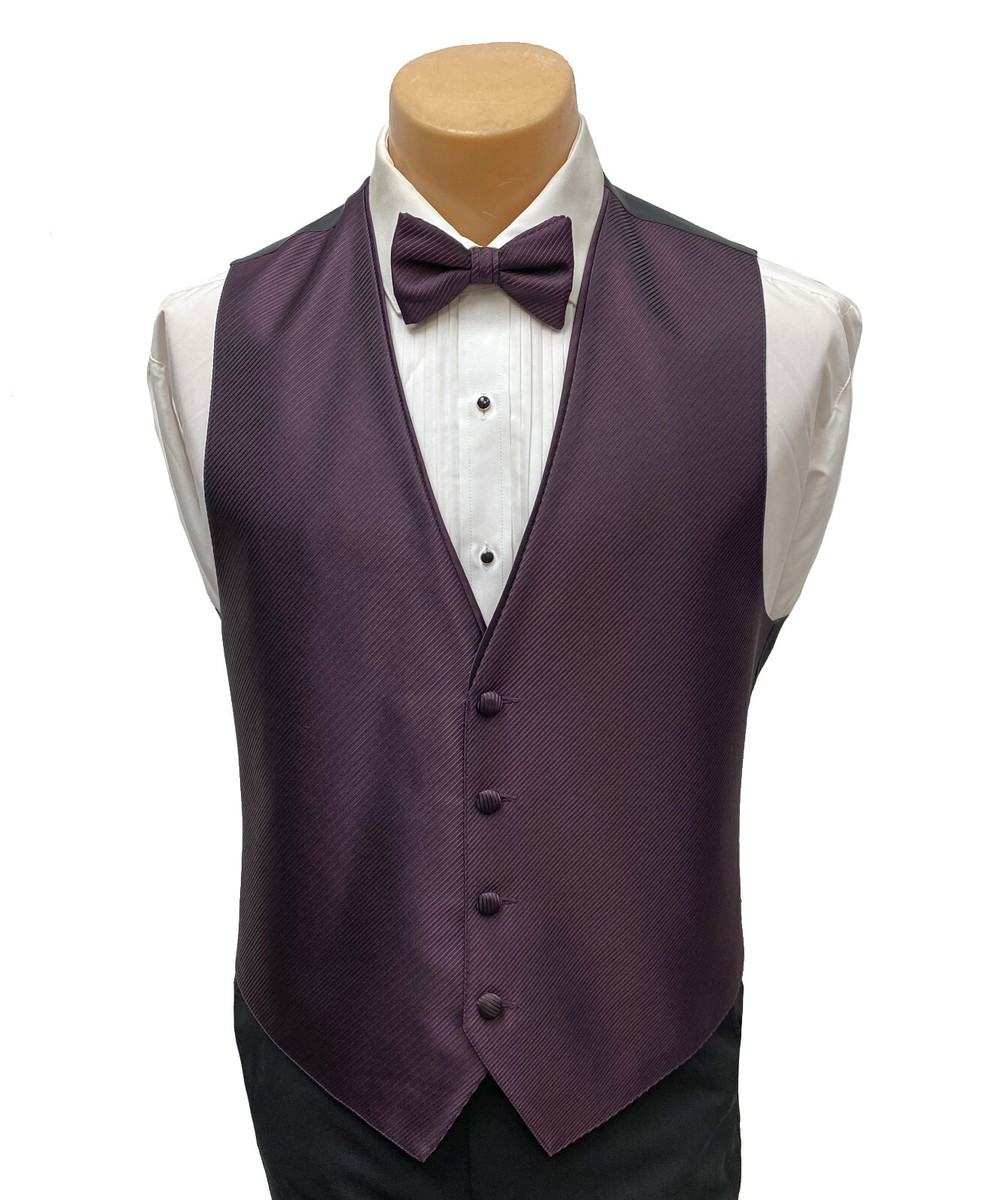 Men's Flow Formals Plum Tuxedo Vest with Tie Bow or Long Prom Wedding Groom