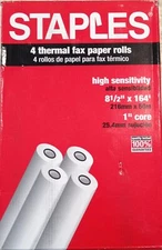 New Staples Thermal Fax Paper, 164' roll x 1" core, 4/Pack (18225-CC)