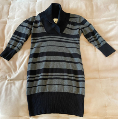 Pink Rose Juniors Black Gray Striped 3/4 Sleeve Short Sweater Dress Size M  | eBay