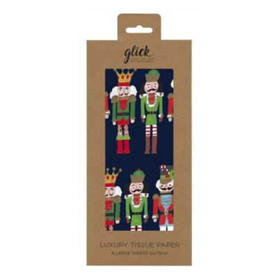 NUTCRACKER Blue Christmas Glick 4 Blatt Taschentuch Wickelpapier 50x75cm