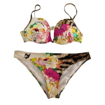 Roberto Cavalli Damen Push-up-Bikini-Set Tiger Blumenmuster EUR XL US Large
