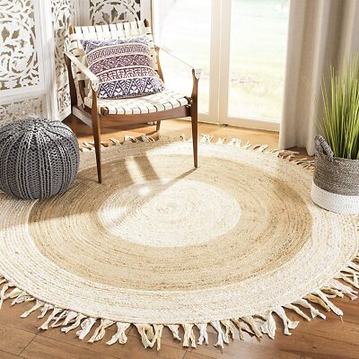 Rug 100% Natural Jute & Cotton Braided Style Carpet Reversible Modern Living Rug