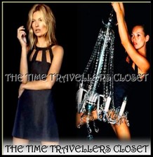 KATE MOSS TOPSHOP VINTAGE DARKEST MIDNIGHT BLUE SHIFT CAGE DRESS 60s UK 12 40