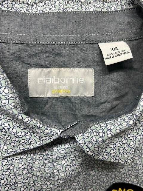 Camisa CLAIBORNE Para Hombre SLIM FIT Abotonada MANGA LARGA Azul Floral XXL - NUEVA Foto 2 de 4