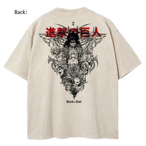 T-Shirt Uomo Lavata Anime Attack On Titan Hip Hop Streetwear Stampa Grafica Nuova - Foto 25 di 28