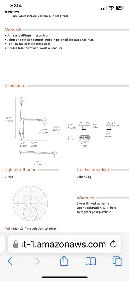 Mesa Clásica Artemide Tolomeo Con Juego de Montaje Para Ojal Negro/Blanco Foto 4 de 4