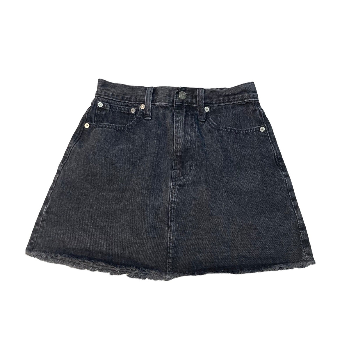 Madewell Jean Mini Skirt Women's Size 24 Raw Hem Washed Black Denim  5-Pocket Zip