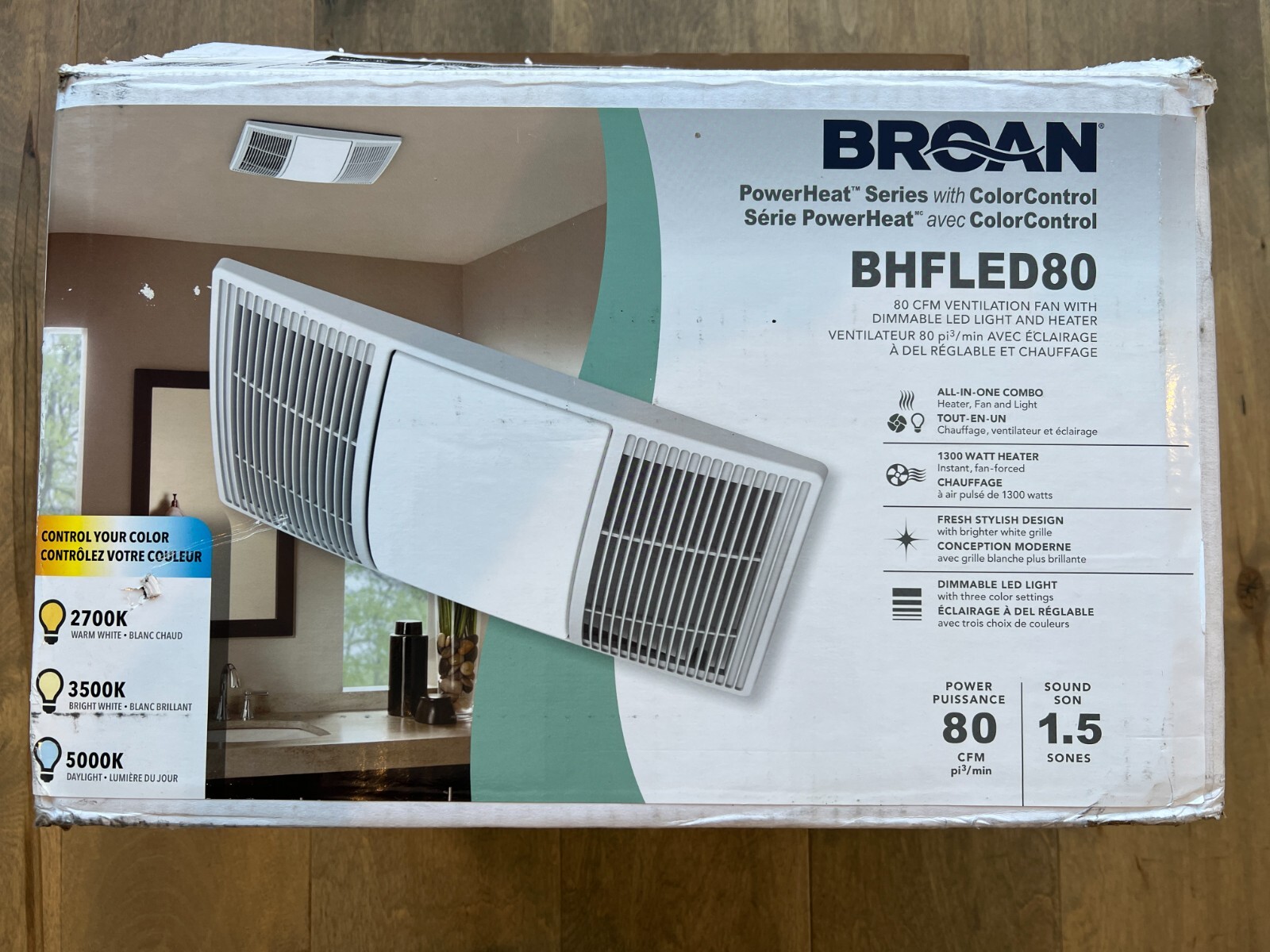 Broan BHFLED80 PowerHeat 80 CFM 1.5 Sones Heater Exhaust Fan with CCT LED  Lights 26715265497 | eBay