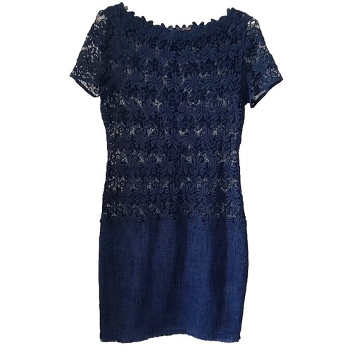 tahari crochet dress Tahari ASL Womens Size 2 Crochet Lace Contrast Shift Dress Bright Ivory White