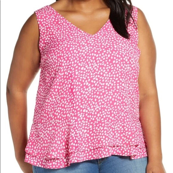 Gibson Living In Yellow Willow Top 3X Niveles Peplum Rosa Blanco NUEVO B62 Foto 2 de 4