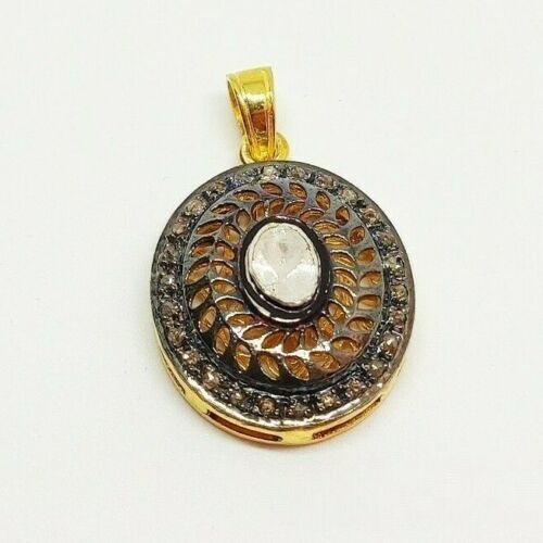 925 Sterling Silver Natural Polki Pave Diamond Victorian Pendant Gift Women - Photo 1/3