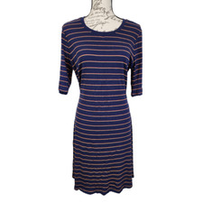 Old Navy Ribbed-Knit SS Casual Dress Navy Blue Striped - Women's XL