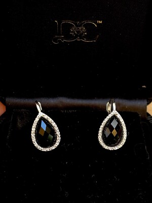 Teardrop Pear Black Onyx Diamond Earrings 925 Silver