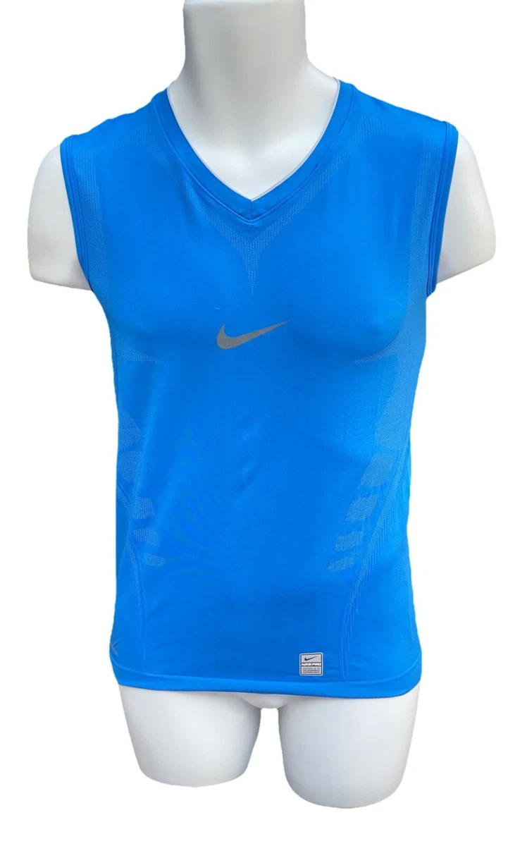 New NIKE PRO Compression Men's Sleeveless V Neck Layer Shirt Vest Blue Large