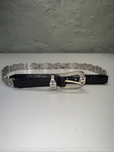 Vintage Brighton black leather and chain link belt medium/30 USA - Picture 14 of 20