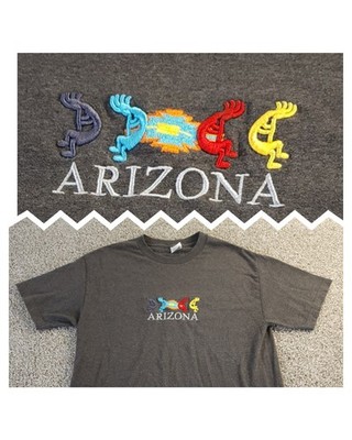 Vintage Native American Image Embroidered Shirt Arizona Dark Gray Mens Large SS