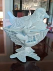Vintage Westmoreland Blue Milk Glass Robin Bird on a Nest Candy Dish