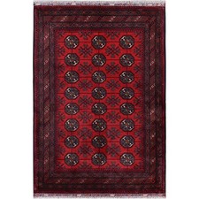 2'9"x4'4" Red Afghan Bokara Geometric Design Wool Hand Knotted Sample Rug R711