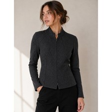 Harve Benard Petite Wool Blend Zip Up Jacket Charcoal Grey Stand Collar 10P