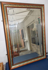 BEAUTIFUL GROVED & BEVELLED GLASS CHINOISERIE STYLE WALL MIRROR 30" X 21" x 1.5"