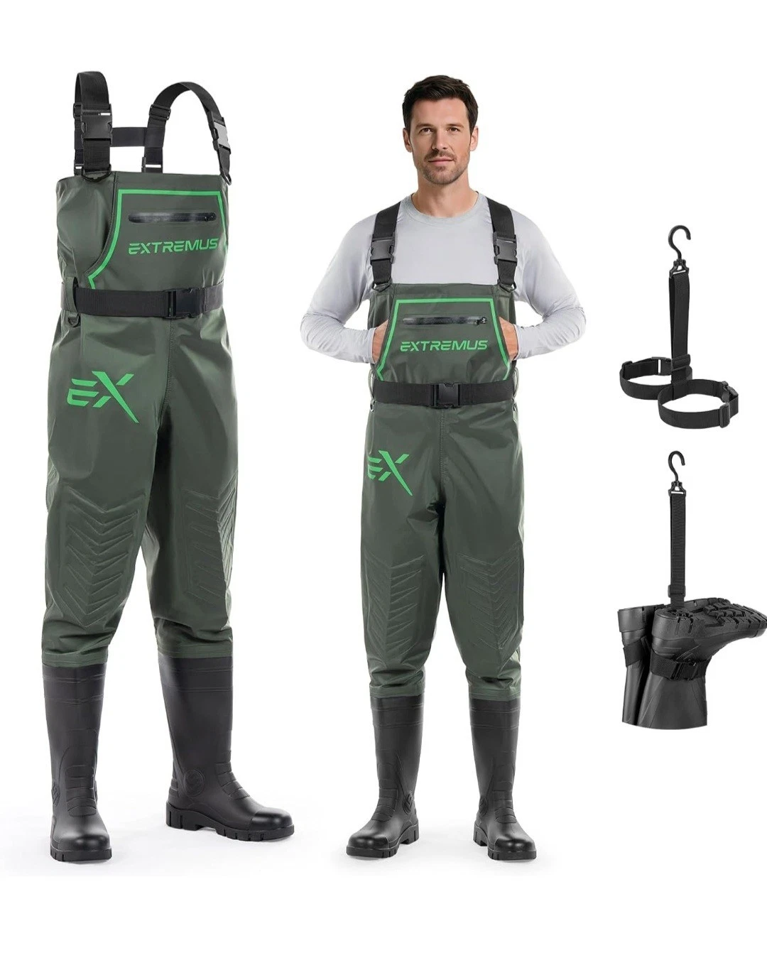 Extremus by KastKing MarshPro Hunting Waders for Men– Fishing Green W/Boots M12