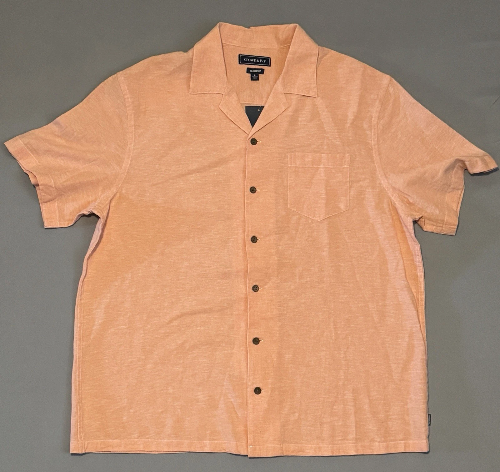 New Crown & Ivy Men’s Large Linen Blend Button Down Peach Lightweight Dadcore