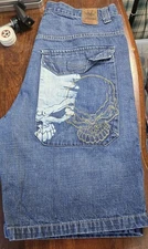 Vintage JNCO Jean Shorts Sz38 Embroidered Skull RARE 90s Y2K Grunge Skater Logo
