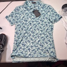 NWT G/Fore Mapped Icon Camo Aura Blue Skulls Mens Small Golf Polo Shirt New