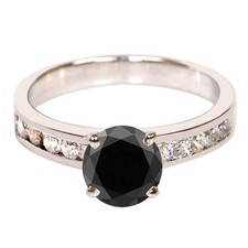 925 Silver & 1.90Ct Round Cut 100% Certified Natural Jet Black Diamond Ring
