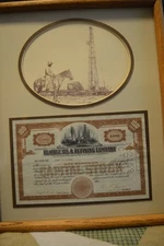 Humble Oil & Refining Company Stock Certificate - 100 Shares Framed w/ Oil Man