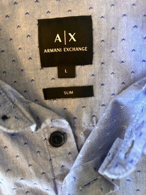 ARMANI EXCHANGE SLIM FIT SIZE L BLUE SHORT SLEEVE BUTTON DOWN SHIRT