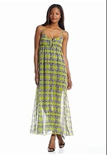 VINCE CAMUTO 'Tribal Maze' Green, Black & White Maxi Dress - MEDIUM- NWT $119.00