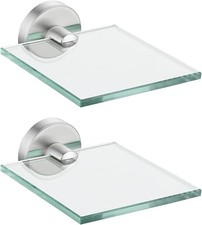 Small Floating Glass Shelves Brushed, 4 Inch Display Ledges for Wall, Mini Decor