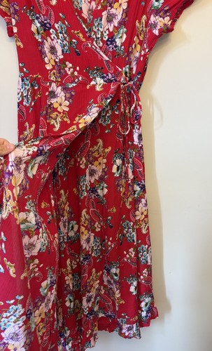Joe Browns Red Floral Print Midi Wrap Dress Size 20 - Picture 3 of 12