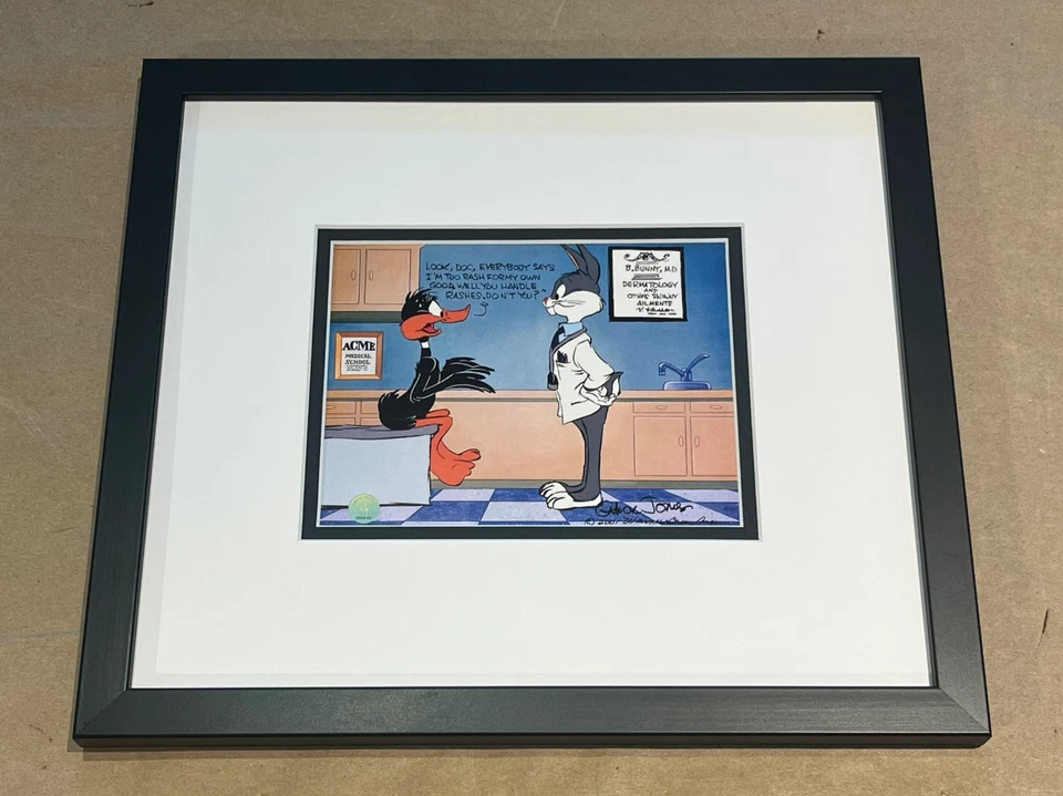 WARNER BROS CHUCK JONES BUGS BUNNY DAFFY DUCK FRAMED CEL PROMO CARD DERMATOLOGY - Image 1 of 1