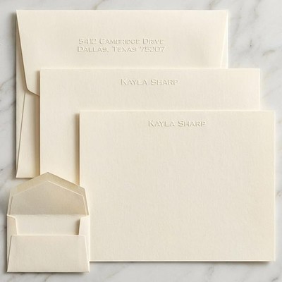 Personalized Embossed Flat Note Cards Set   Custom Blind Embossed Stationery ...