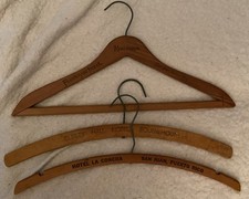 Lot Of 3 Vintage Wooden Clothes Hangers With Advertising San Juan, Puerto Rico