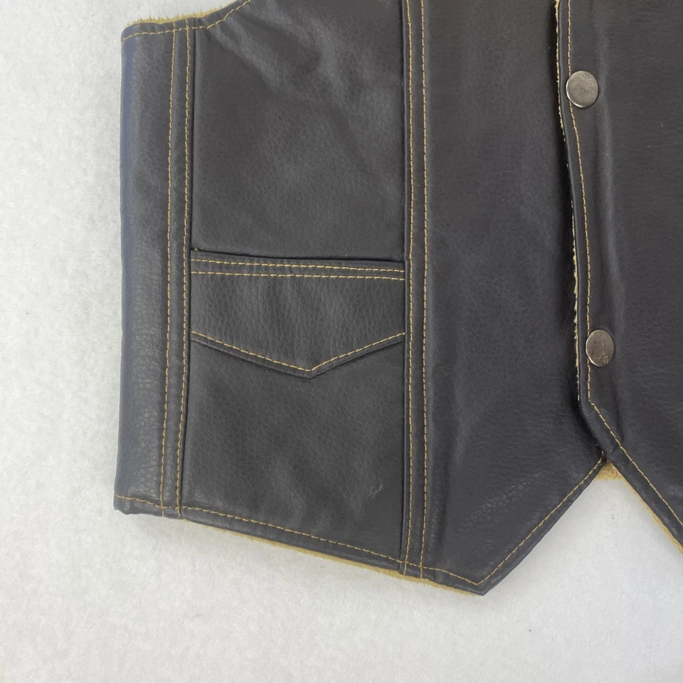 Chaleco de cuero lino para niño talla 10 marrón cierre a presión forro polar bolsillos motociclista Foto 4 de 4