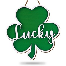St. Patrick's Day 3D Wooden Hanging Sign Welcome Wood Sign Green Shamrock Luck