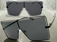 Oversized Modern Retro Shield Party Raver SUNGLASSES Large Black Frame Dark Lens