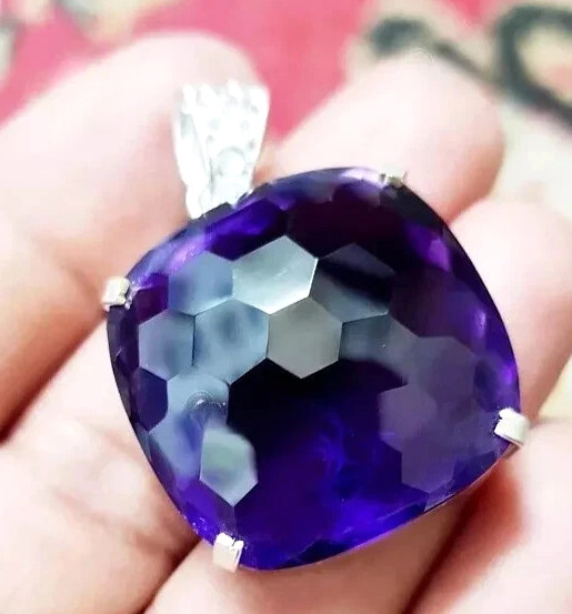 50.50 Ct+ Natural Purple Amethyst 925 Sterling Silver Pendant Cushion Gemstone