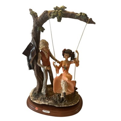 Vintage A. Belcari DEAR Sculpture Artistiche ''Man & Woman on Swing'' Italy Signed