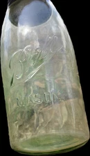 GREEN AMBER Swirl WHITTLED BALL MASON EMBOSSED CANNING JAR  W Original Lid 1800s