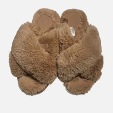Stars Above Womens Faux Fur Crisscross Slide Slippers Tan Brown Size 7-8