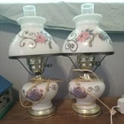 VINTAGE MILK GLASS and BRASS "GONE WITH THE WIND" TABLE LAMP - Colorful Flowers